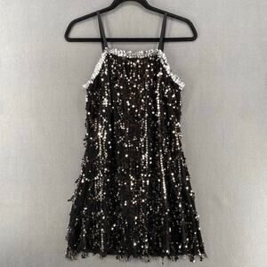 Creations by Cicci Dance Costume Black Silver Sequin Mini Dress Womens L